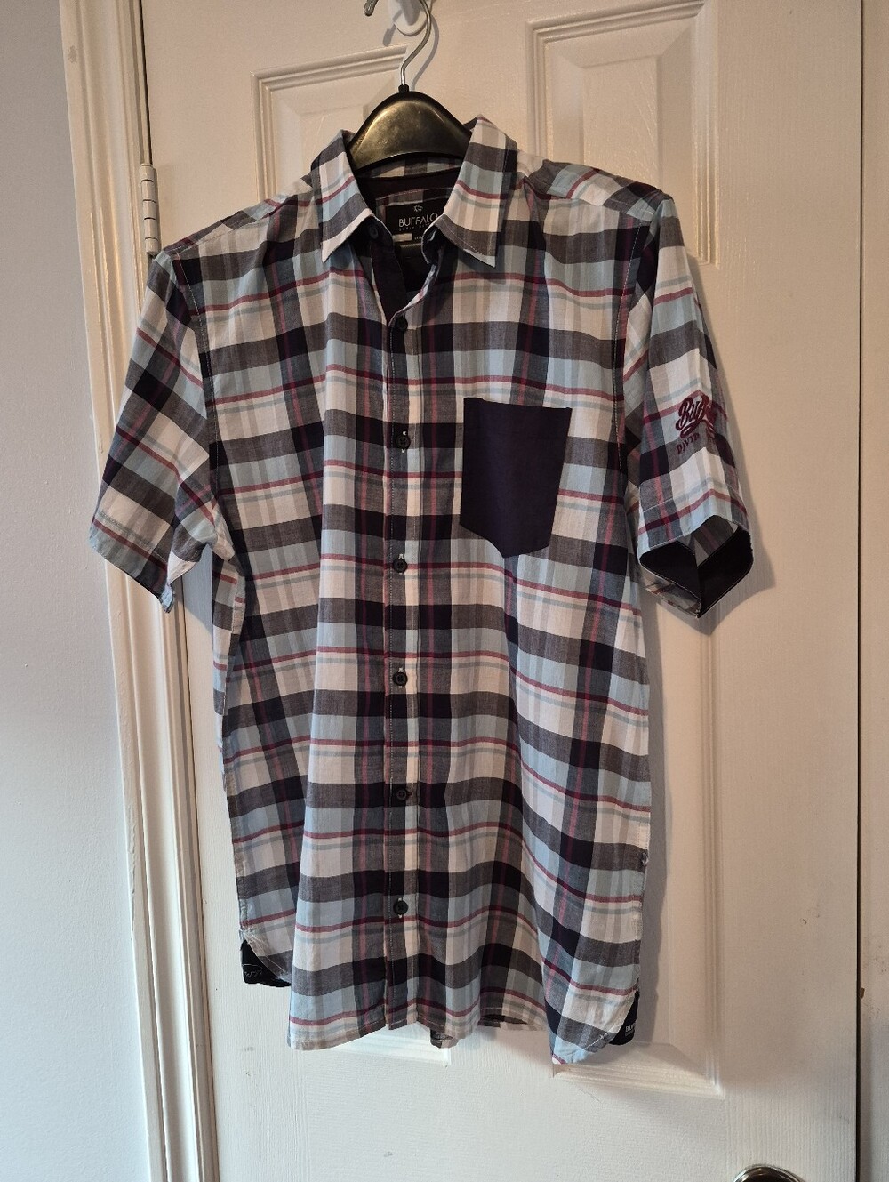 Buffalo David Bitton Short Sleeve Plaid Button-Down Shirt - Blue, Gray, Black